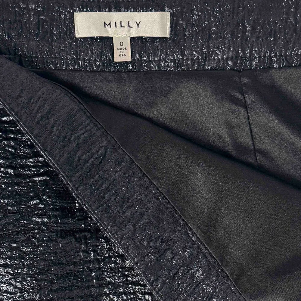 MILLY TEXTURED SHINE BLACK MINI SKIRT Y2K PARIS GLAM PUNK PARTY LOLITA SZ 0